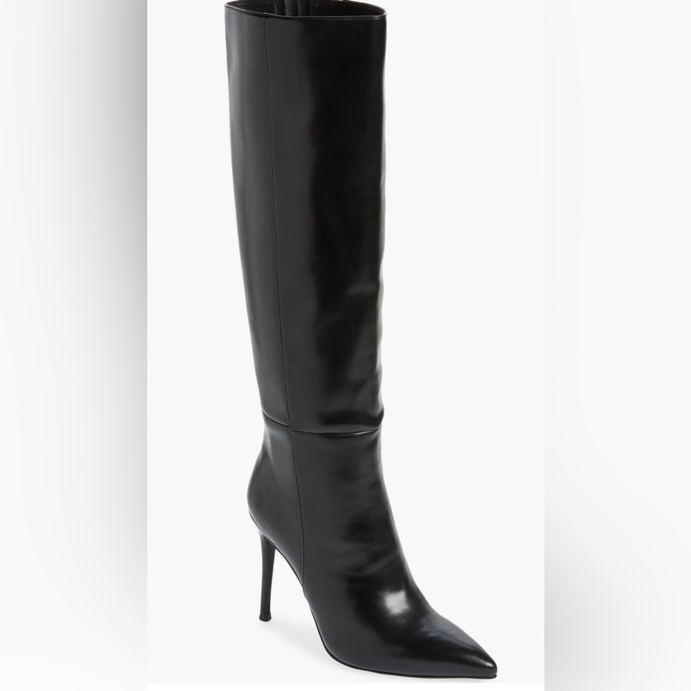 Jeffrey Campbell Black Leather Over-the-Knee Stiletto Boots